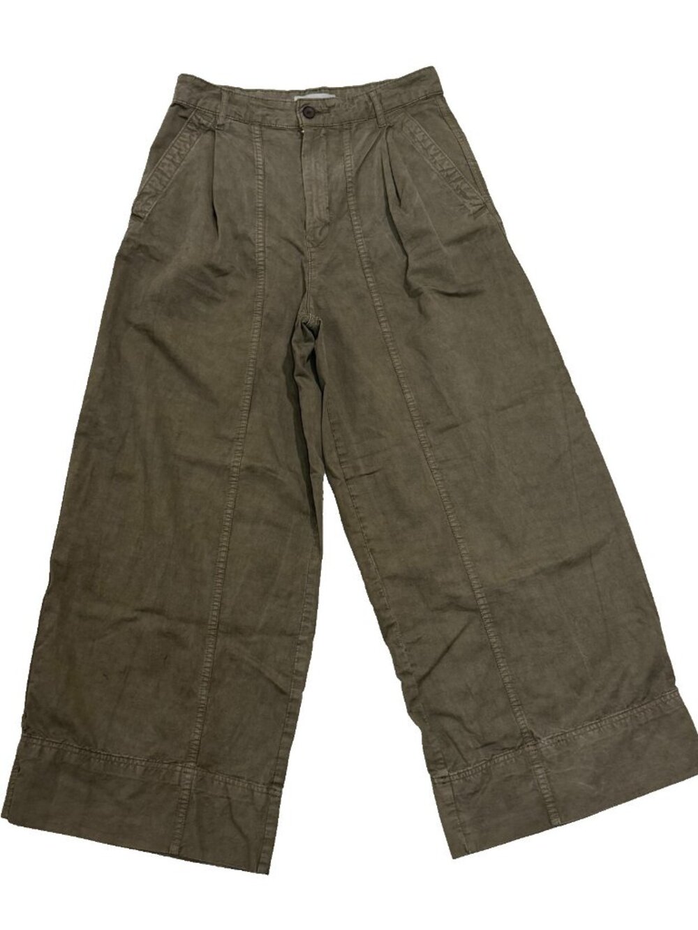 Everlane Pants Womens 6 Olive Green Organic Cotton Linen Straight Front Pleated